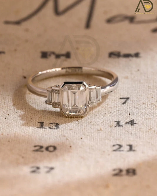 Emerald Cut Moissanite Multi-Stone Ring