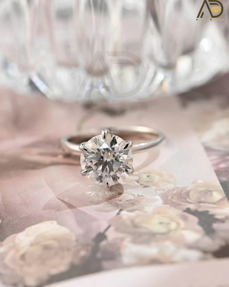 Round Cut Moissanite Engagement Ring - Unique Hidden Halo