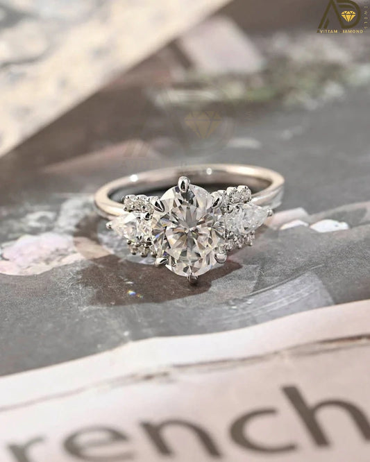 Oval Moissanite Cluster Engagement Ring – Accented Design