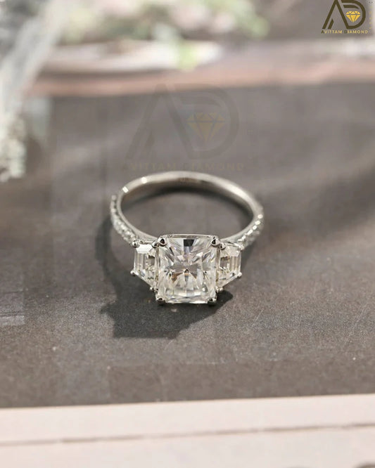 Three Stone Radiant Cut Moissanite Ring