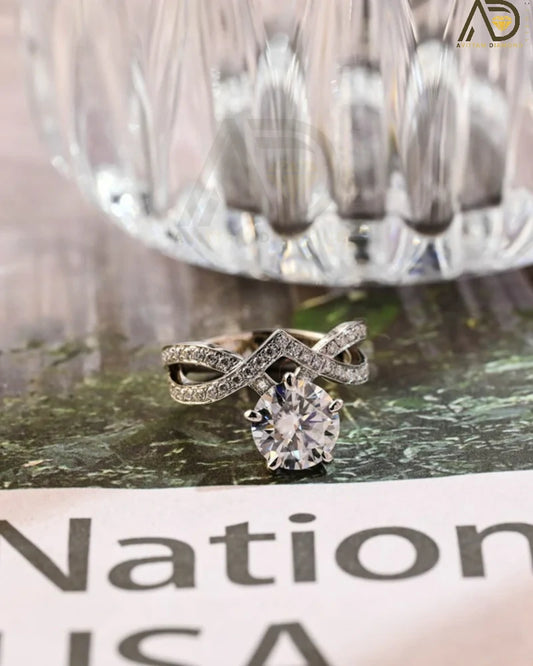 Queen Style Moissanite Engagement Ring - 14K White Gold Anniversary Gift