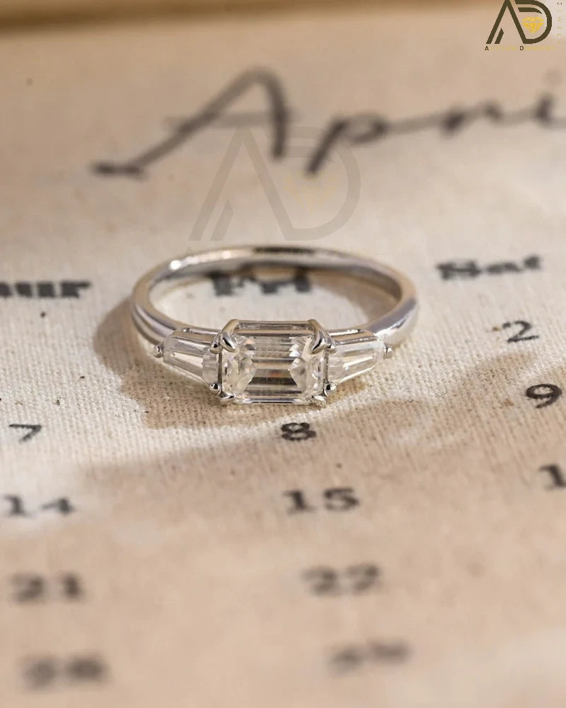 Three Stone East West Moissanite Ring
