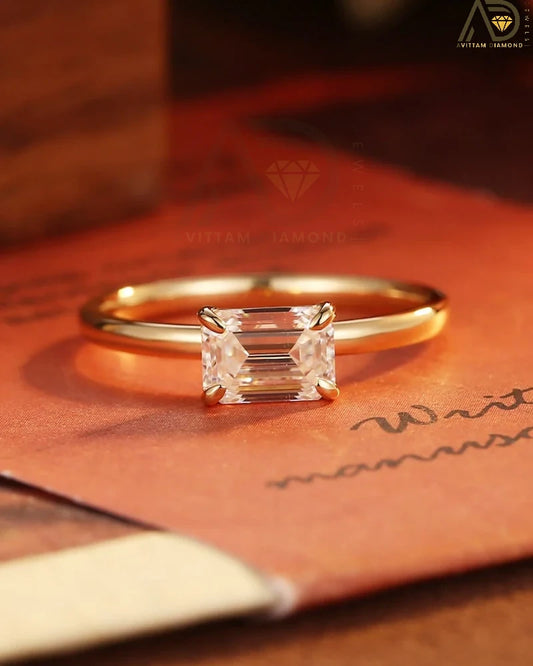 Solitaire Emerald Cut Moissanite Ring