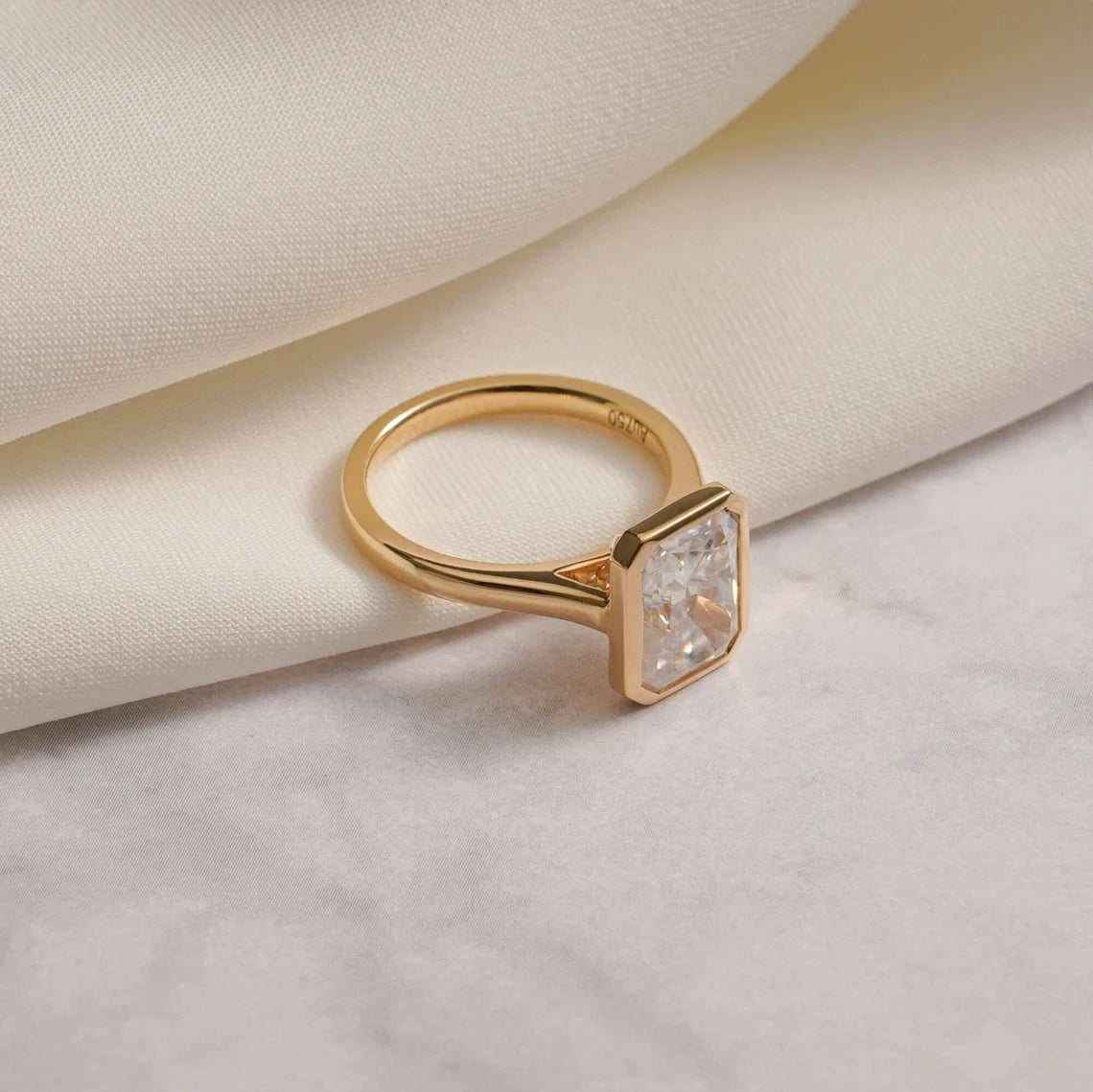 Moissanite Brilliance | Gold Bezel Band | Gift for Her