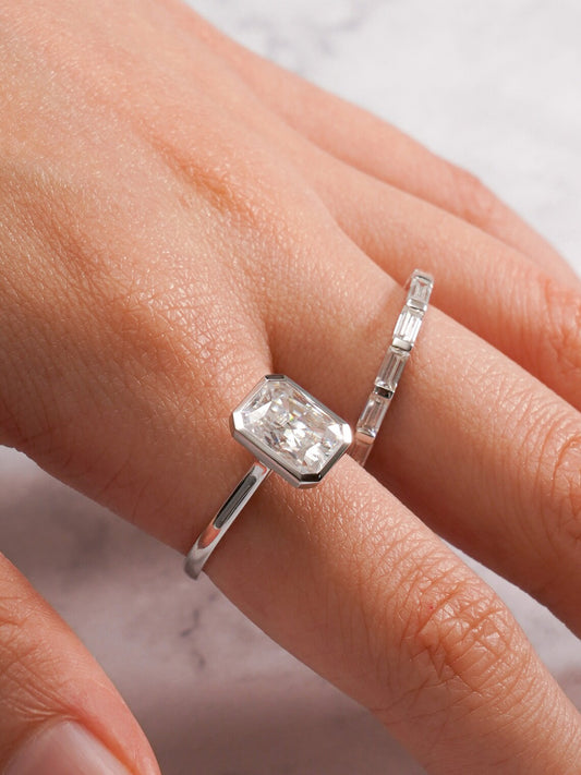 Bezel radiant cut moissanite ring