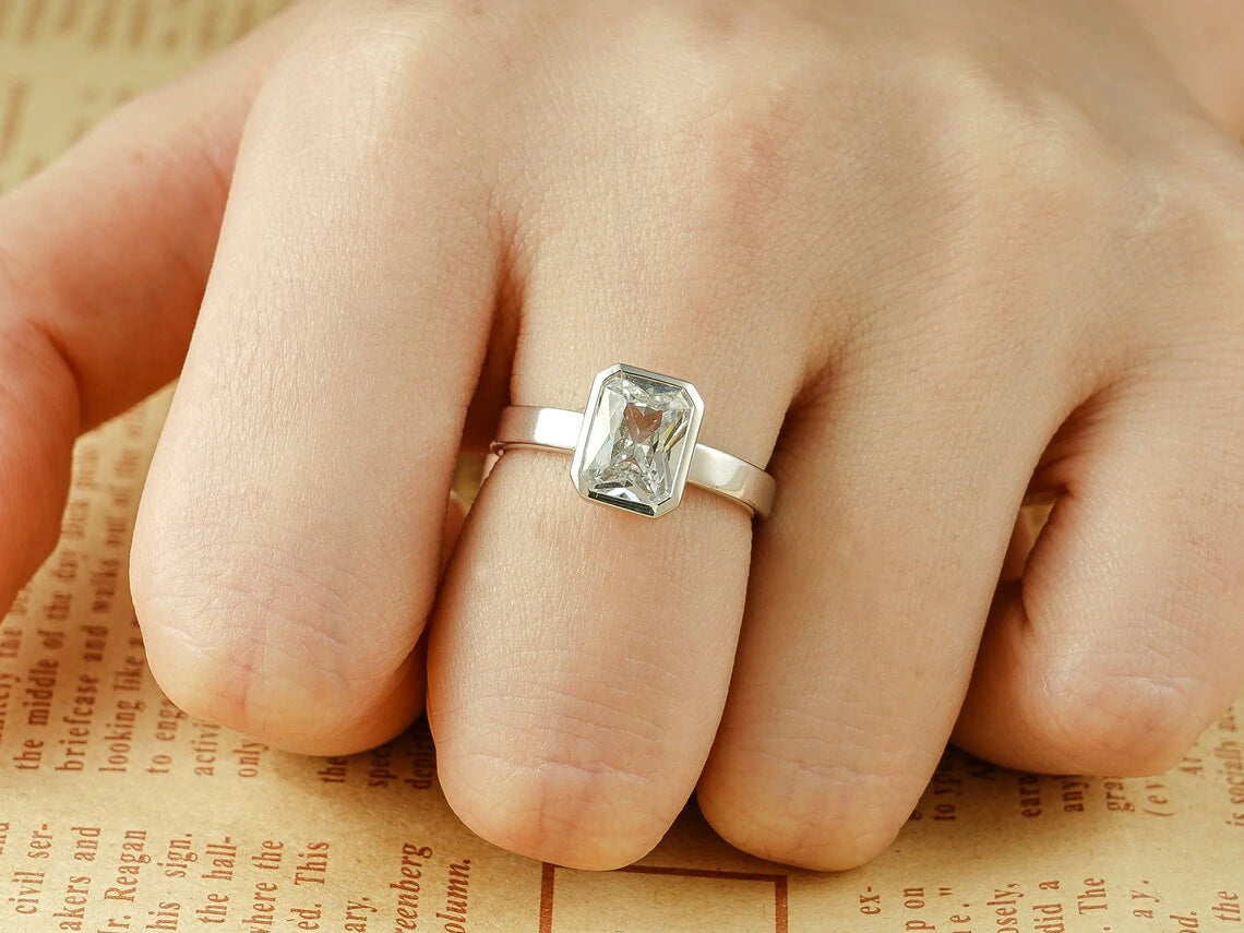 luxury moissanite ring | radiant cut proposal ring | ethical gemstone ring