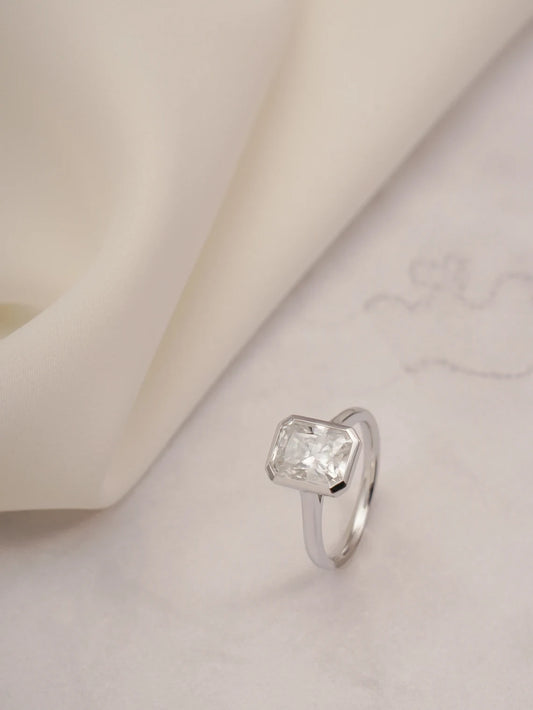 moissanite bezel ring | radiant cut moissanite ring | moissanite solitaire