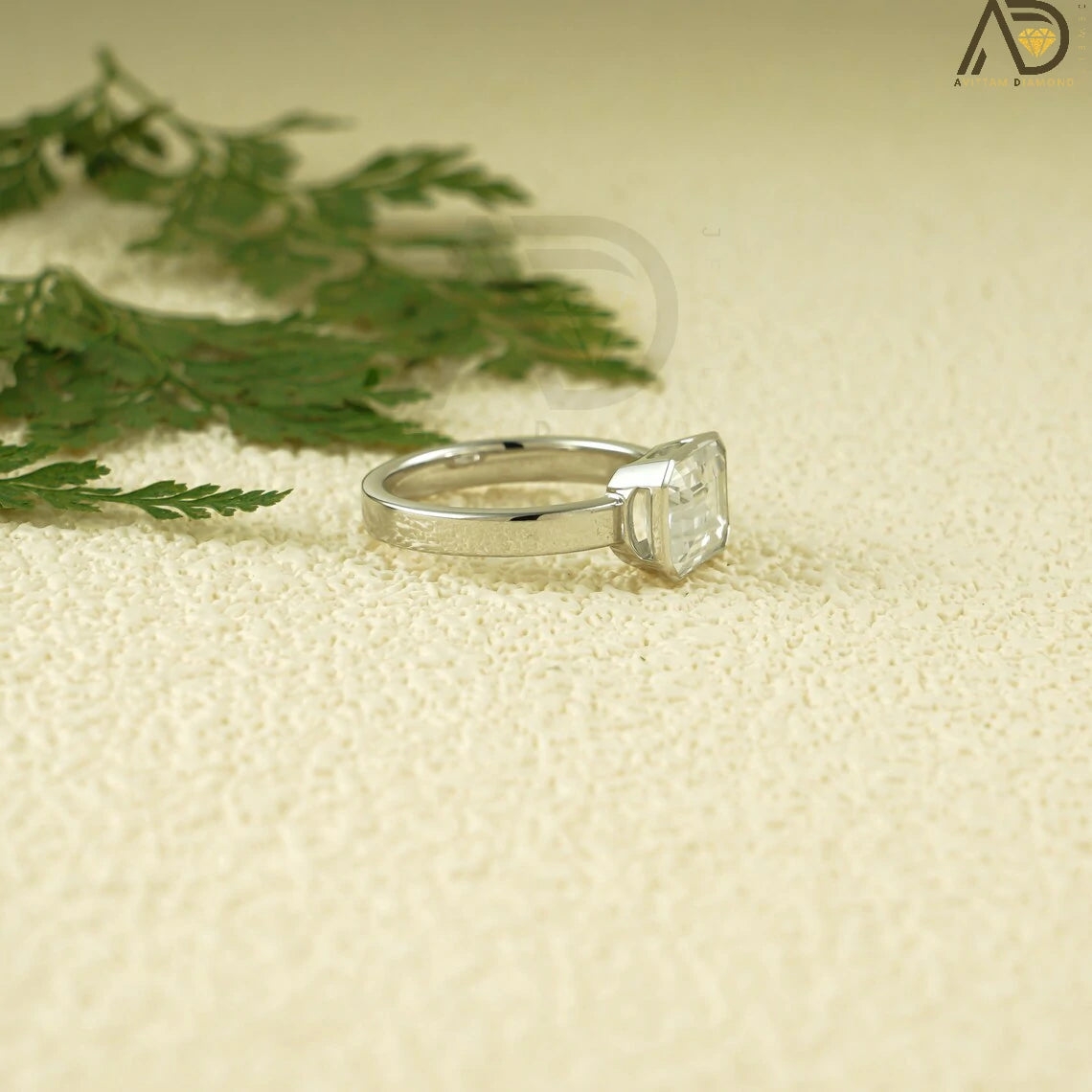 Unique Engagement Jewelry | Gold Moissanite Ring | Emerald Cut