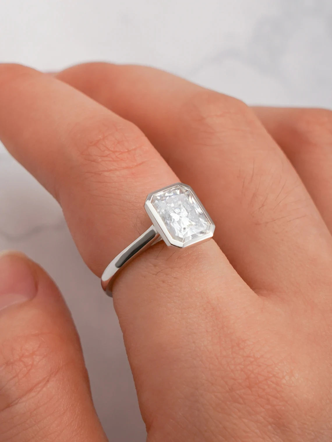 solitaire bezel set ring | dainty moissanite ring | ethical diamond ring