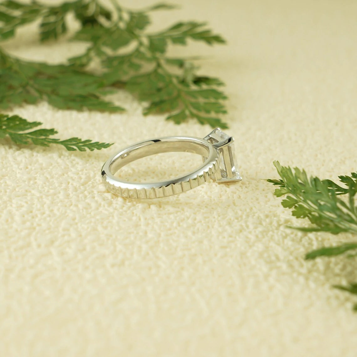 vintage inspired solitaire | solitaire radiant ring | 4 prong moissanite ring