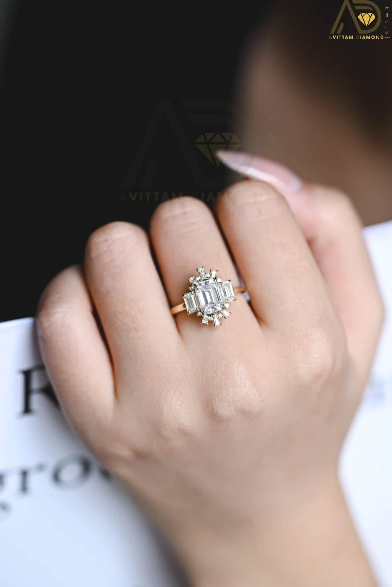 Affordable Floral Cluster Ring | Radiant Vintage Moissanite Band | Classic Flower Cluster Proposal Ring
