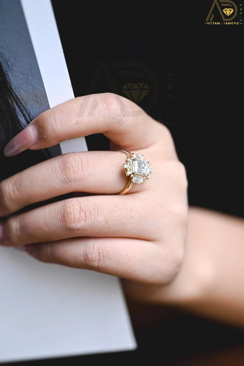 Affordable Floral Cluster Ring | Radiant Vintage Moissanite Band | Classic Flower Cluster Proposal Ring