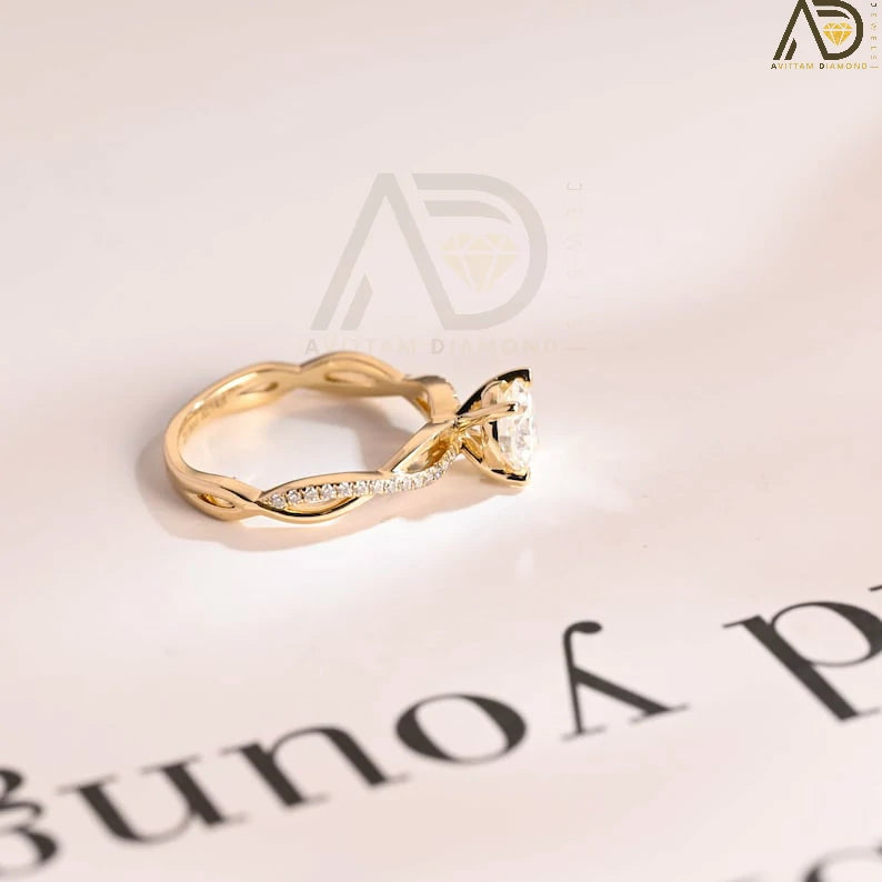 10K 14K 18K Gold Band | Twisted Half Pave Ring | Elegant Love Jewelry