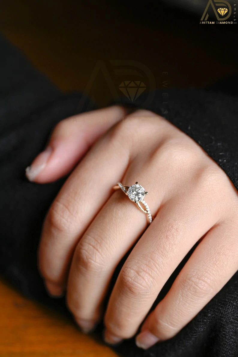 Proposal Ring For Her | Vintage Gold Ring | Moissanite Half Pave