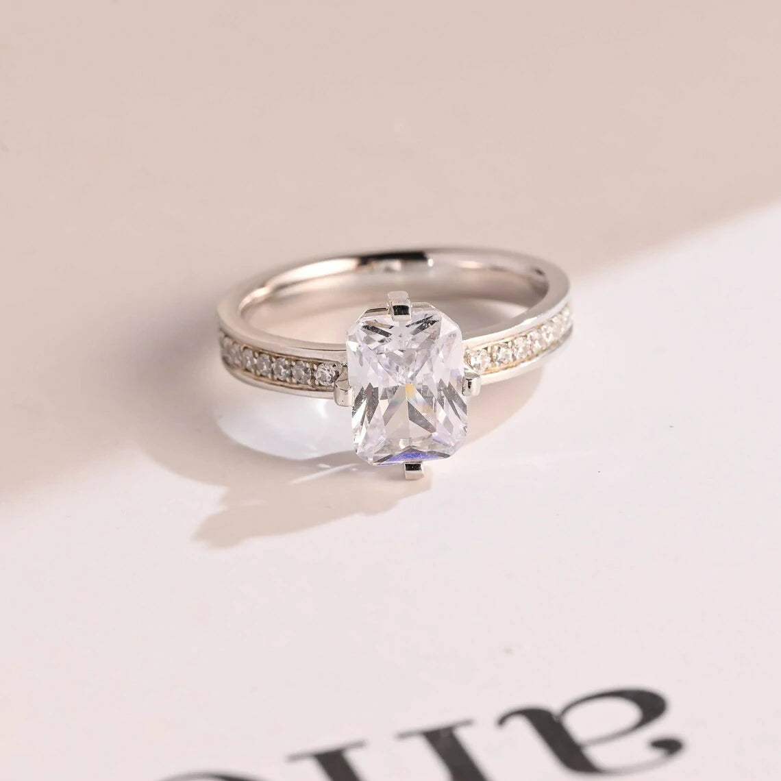 radiant cut ring | moissanite engagement ring | white gold ring