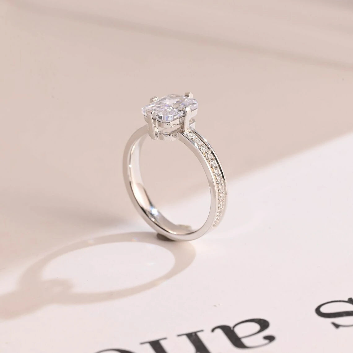 classic engagement ring | rafdiant side stone ring | moissanite wedding ring