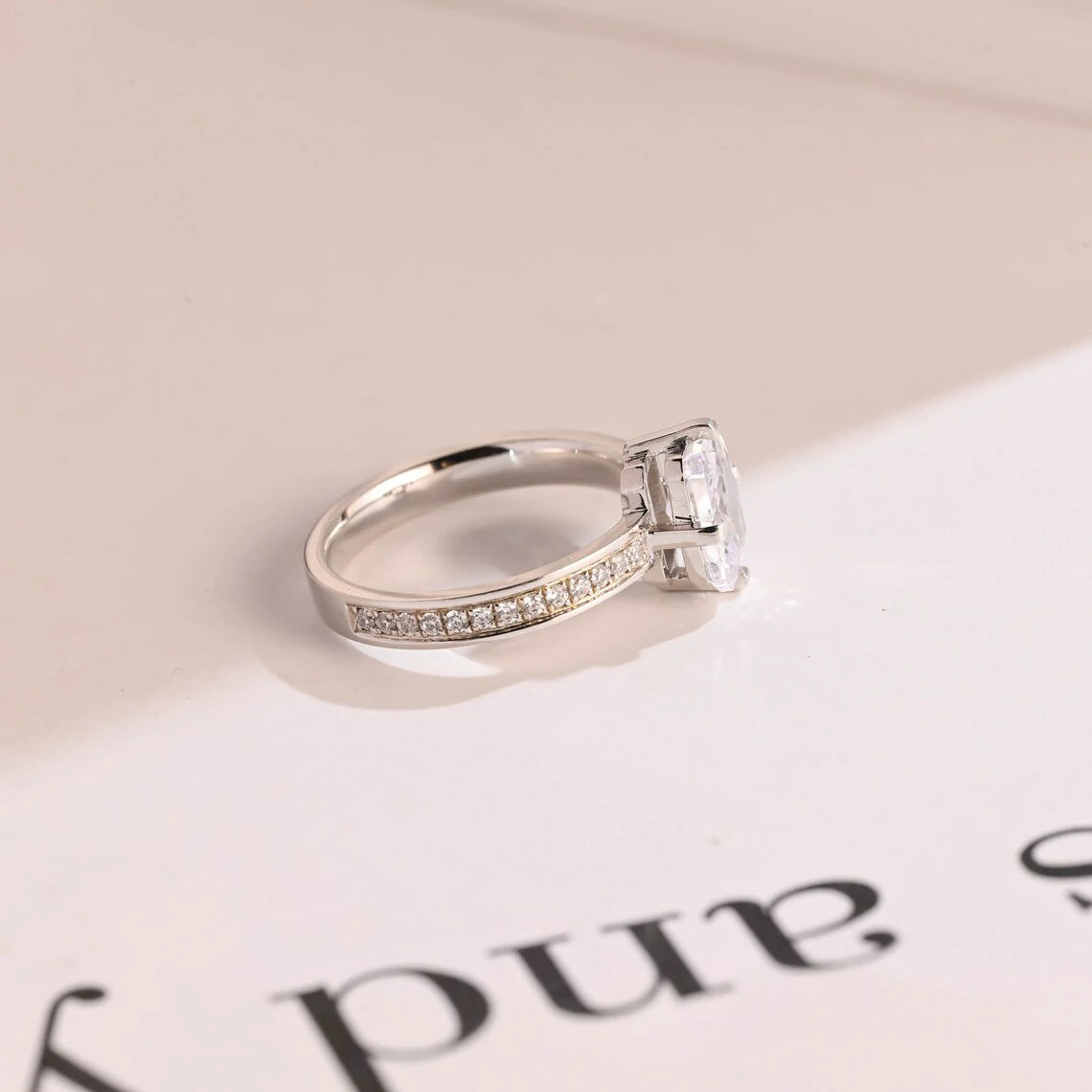 pave band radiant ring | white gold radiant ring | radiant moissanite jewelry