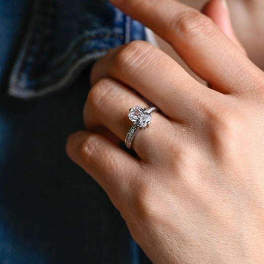 radiant cut ring | moissanite engagement ring | white gold ring