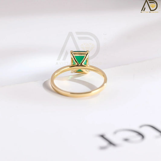 Minimalist Emerald Ring | Solid Gold Emerald Jewelry | Emerald Engagement Ring