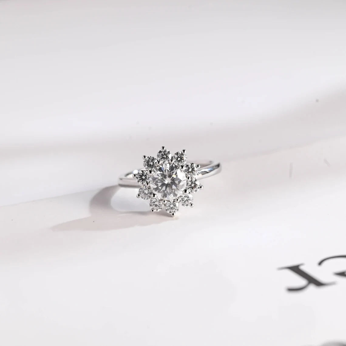 Sunflower Bloom Ring | Round Moissanite Sparkle | Solid Gold Gift