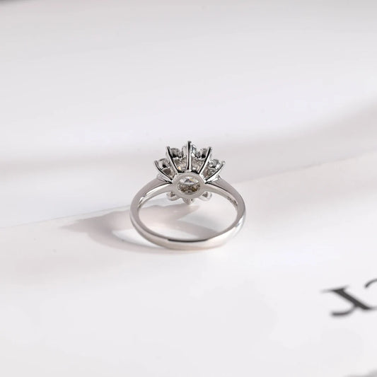 Sunflower Bloom Ring | Round Moissanite Sparkle | Solid Gold Gift