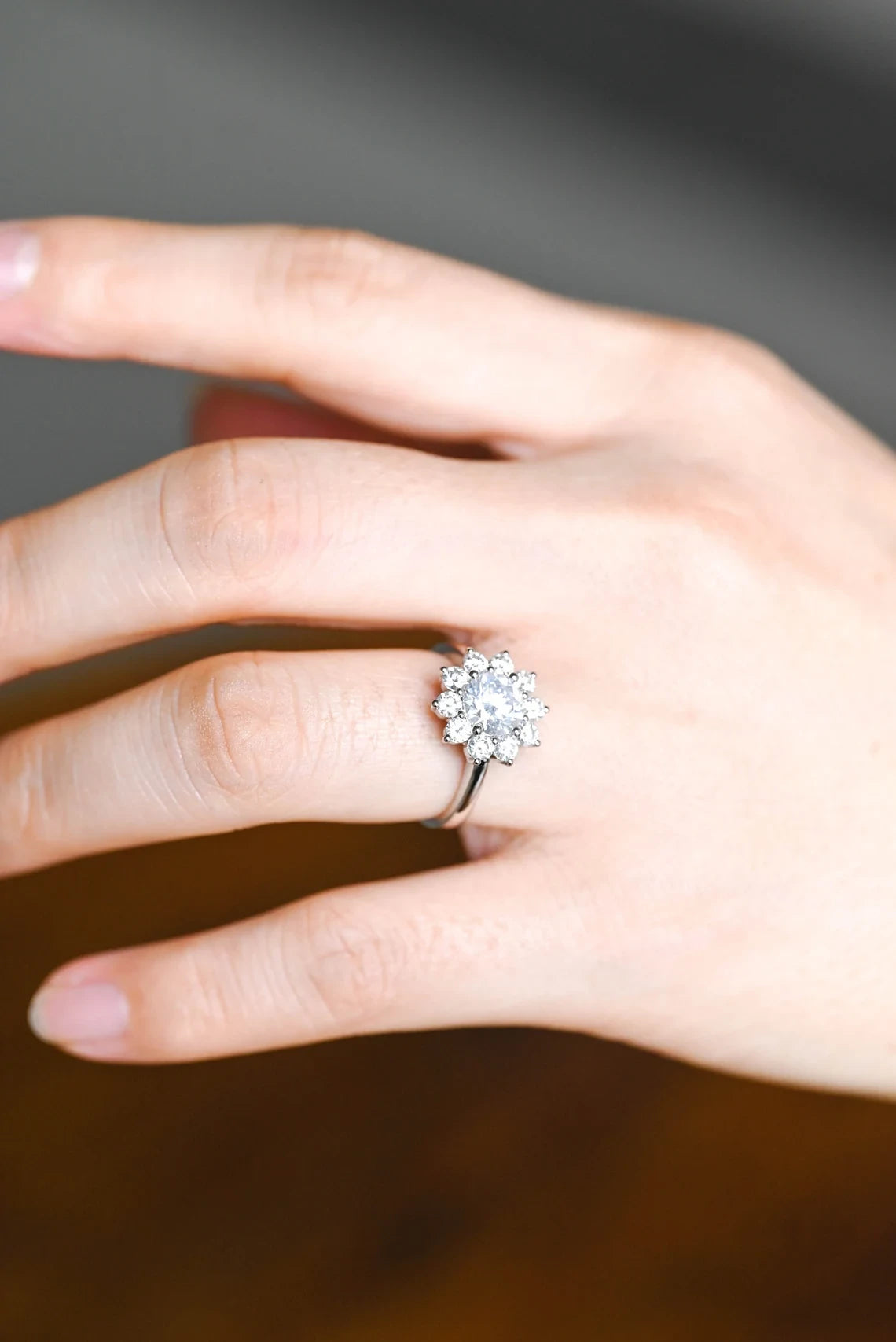 Dainty Flower Detail | Moissanite Gift for Her | Gold Promise Ring