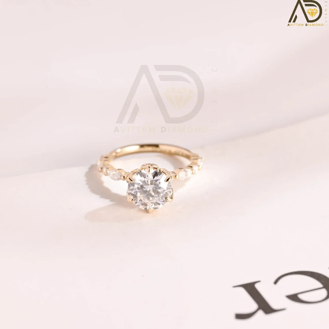 2CT Floral Moissanite Ring | Solid Gold Engagement Band | Promise Gift Her