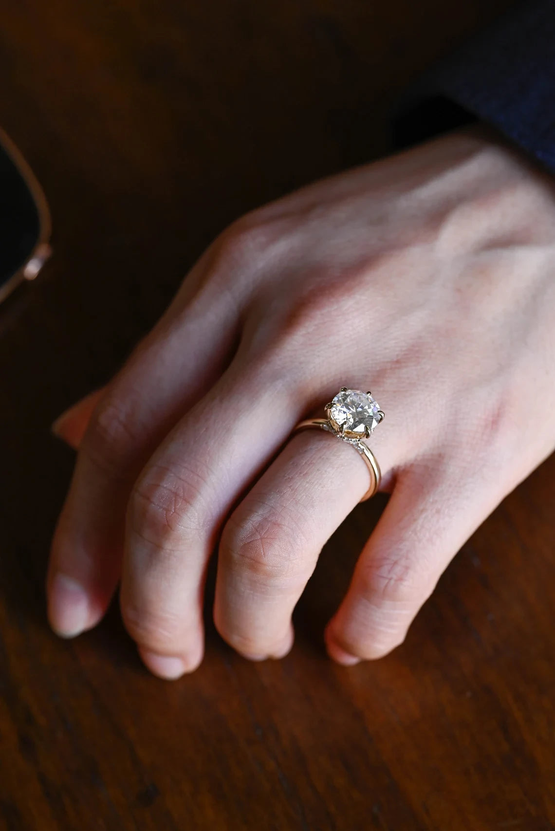 Unique Gold Promise Ring | Round Cut Moissanite | Hidden Halo Love