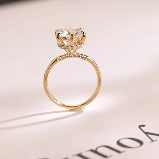 Hidden Halo Engagement Ring | Solid Gold Moissanite | Gift for Her