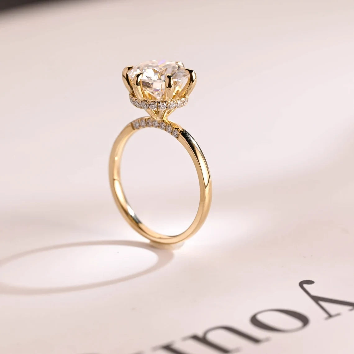 Elegant Gold Ring for Women | Hidden Halo Design | Moissanite Love
