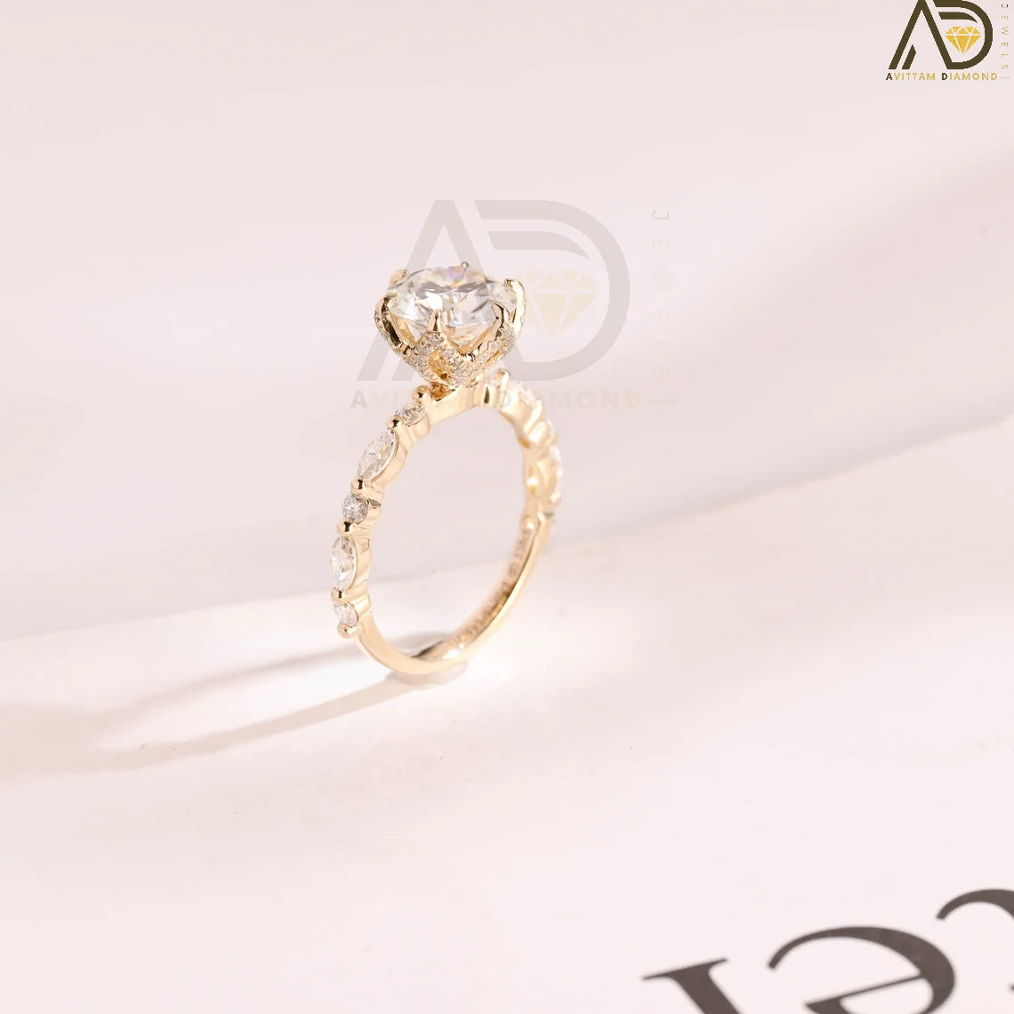 Promise Ring for Girlfriend | Floral Pave Solid Gold | Round Cut 2CT