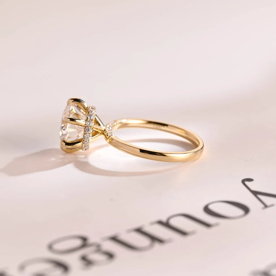 Moissanite Gold Engagement | Hidden Halo Band | Women's Jewelry