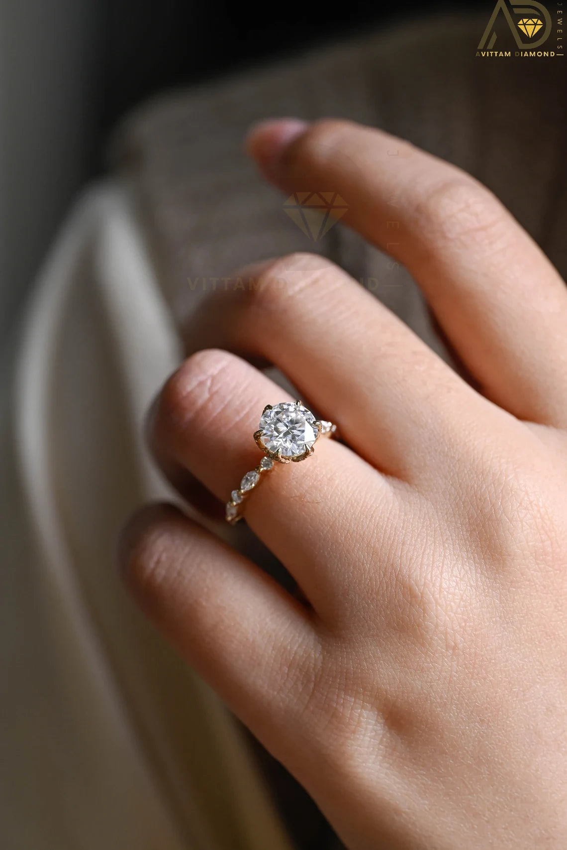 Flower Inspired Love Ring | Solid Gold Moissanite | Anniversary Jewelry