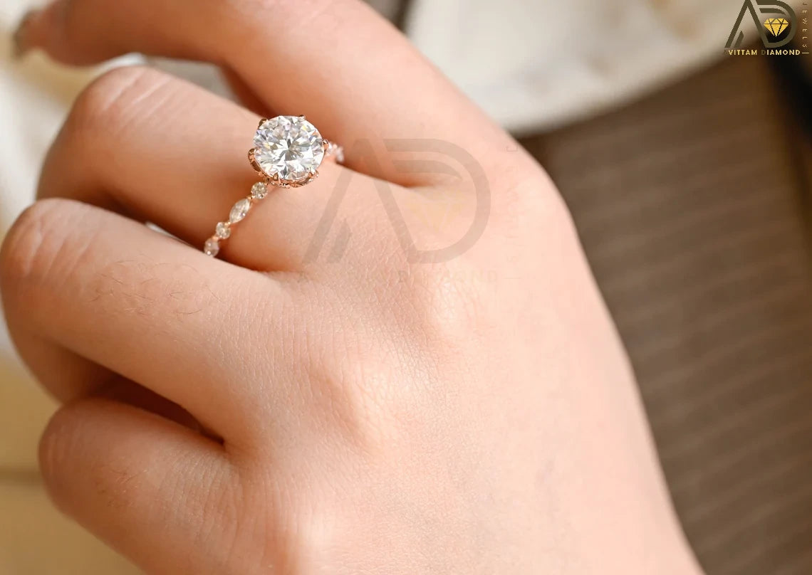Unique Floral Moissanite Ring | Promise Gift For Her | Solid Gold Design
