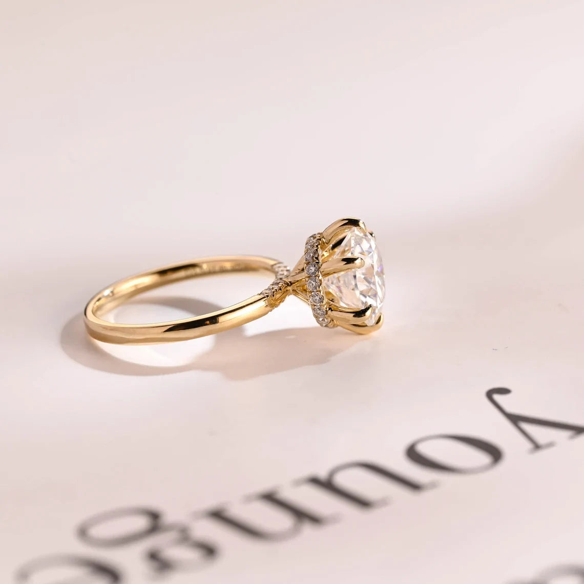 Birthday Gift Moissanite Ring | Solid Gold Halo | Elegant Style