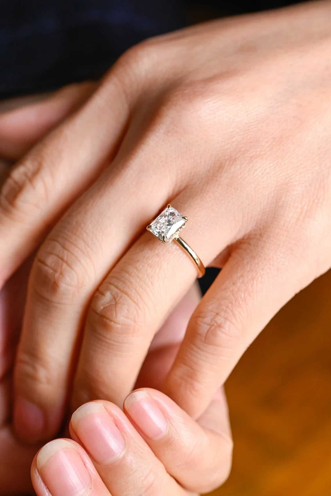 Unique Gift for Her | Radiant Cut Sparkle | Gold Halo Band