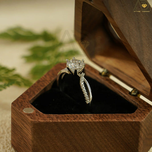 Open Shank Gold Ring | Round Cut Moissanite Band | Double Band Jewelry