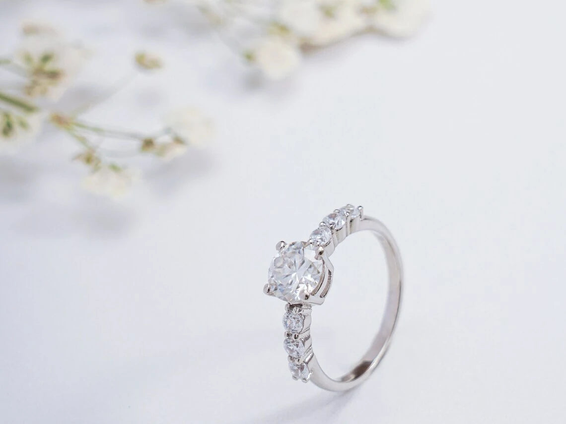 Promise in Pavé | Round Cut Fire | Gold Moissanite Ring