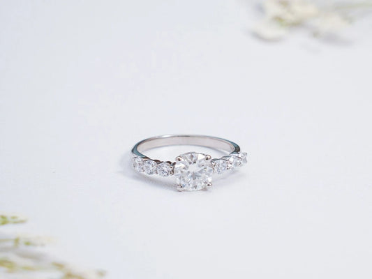 Half Pavé Beauty | Round Moissanite Shine | Gold Promise Ring