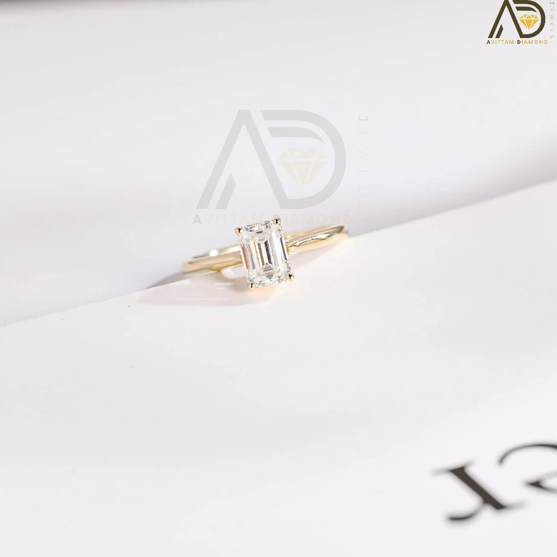 Modern Emerald Cut Engagement Band | Unique Minimalist Proposal Jewelry | Beautiful Emerald Cut Wedding Gift |