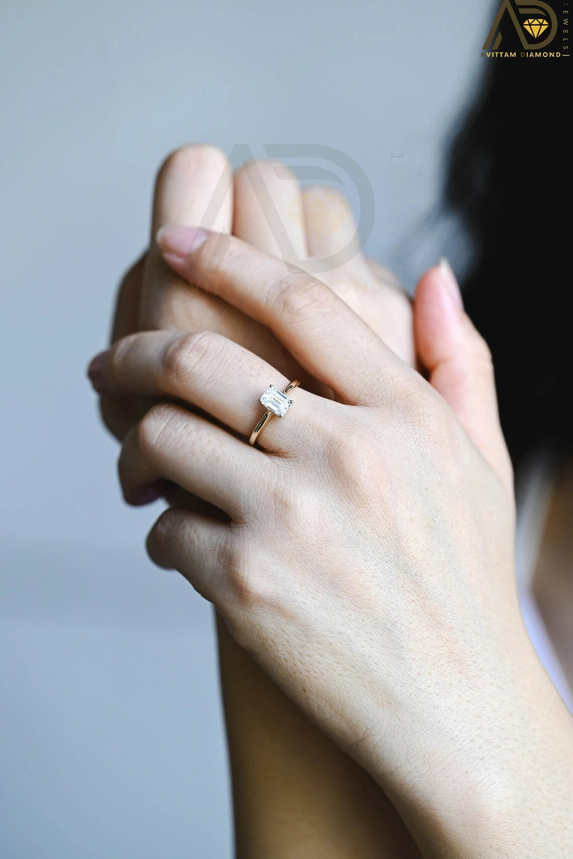 Radiant Emerald Cut Moissanite | Elegant Minimalist Wedding Band | Timeless Solid Gold Engagement Ring