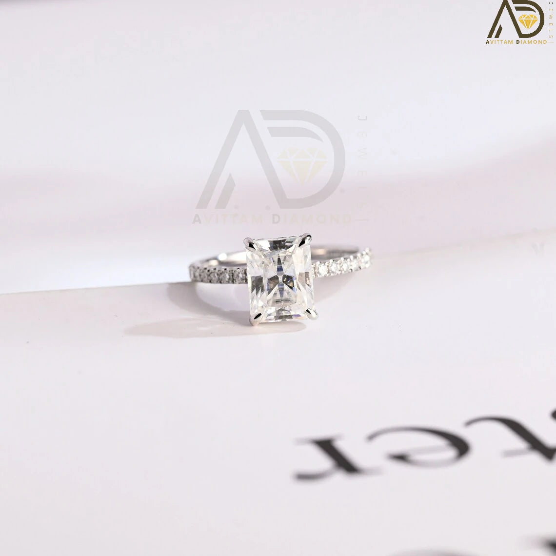 Timeless Solid Gold Engagement Gift | Dazzling Hidden Halo Proposal Ring | Elegant Half Pave Promise Band
