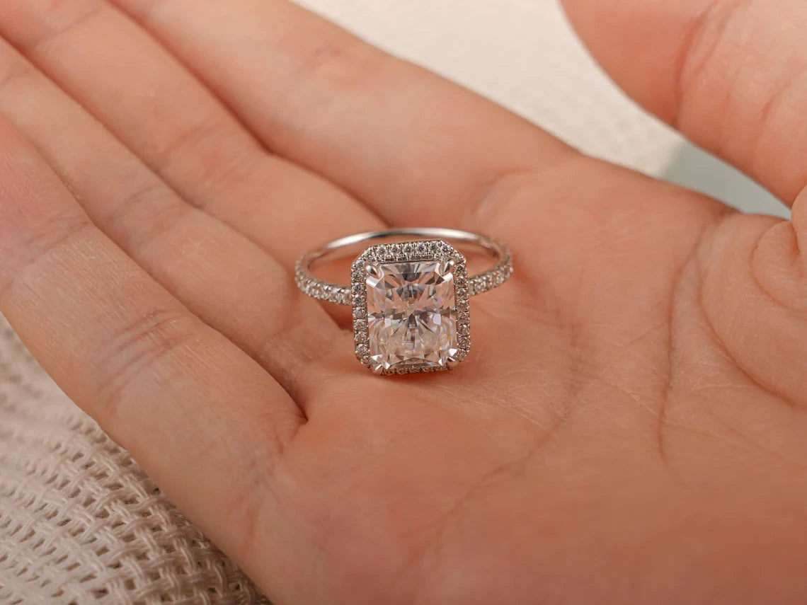bridal moissanite ring | cushion radiant cut ring | radiant cut wedding ring