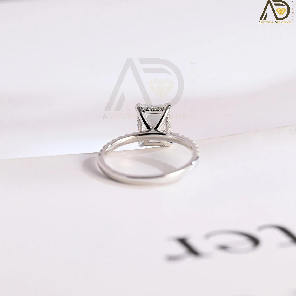 Solid Gold Promise Ring | Elegant Moissanite Band Design | Emerald Cut Anniversary Ring