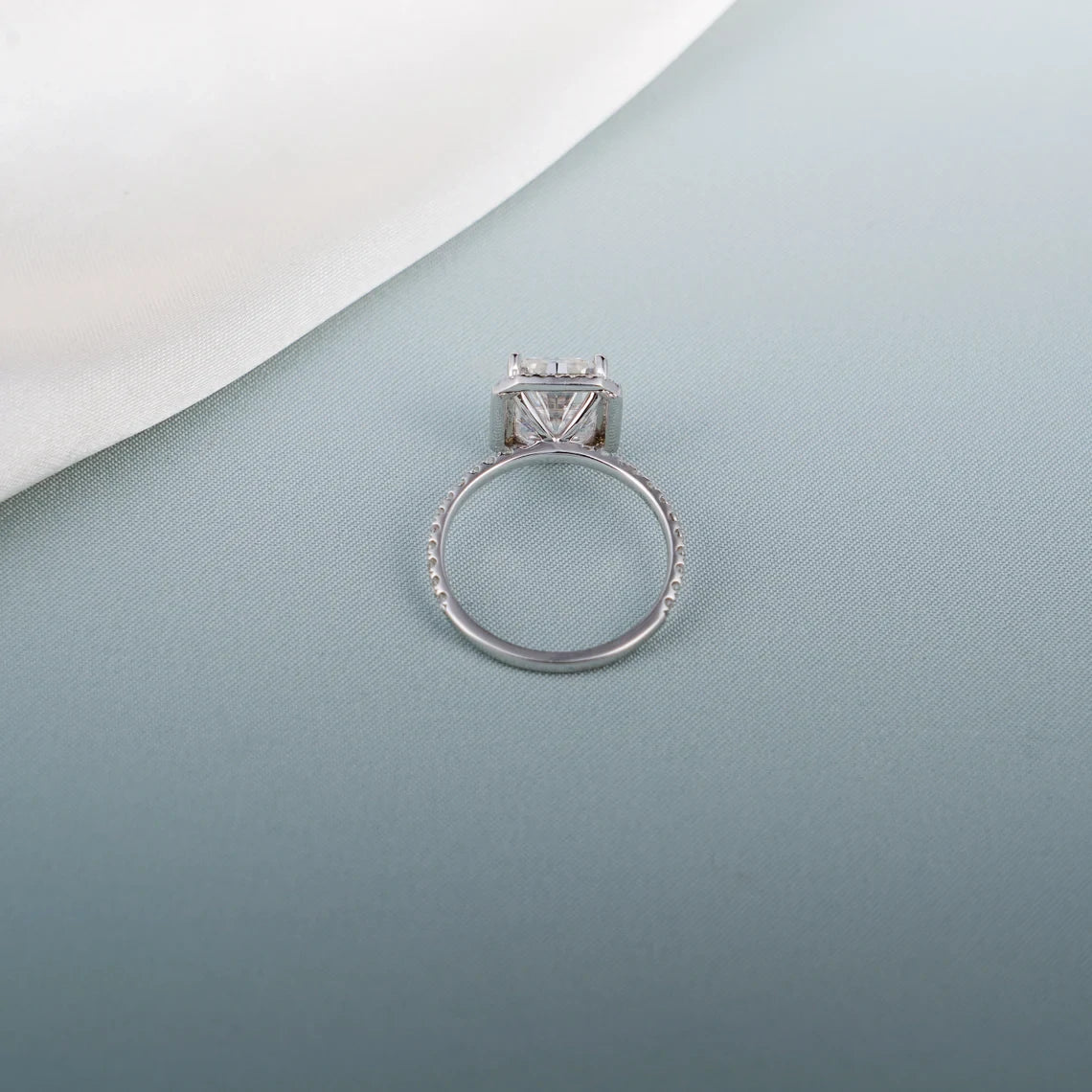 handmade moissanite ring | moissanite solitaire with halo | elegant moissanite ring