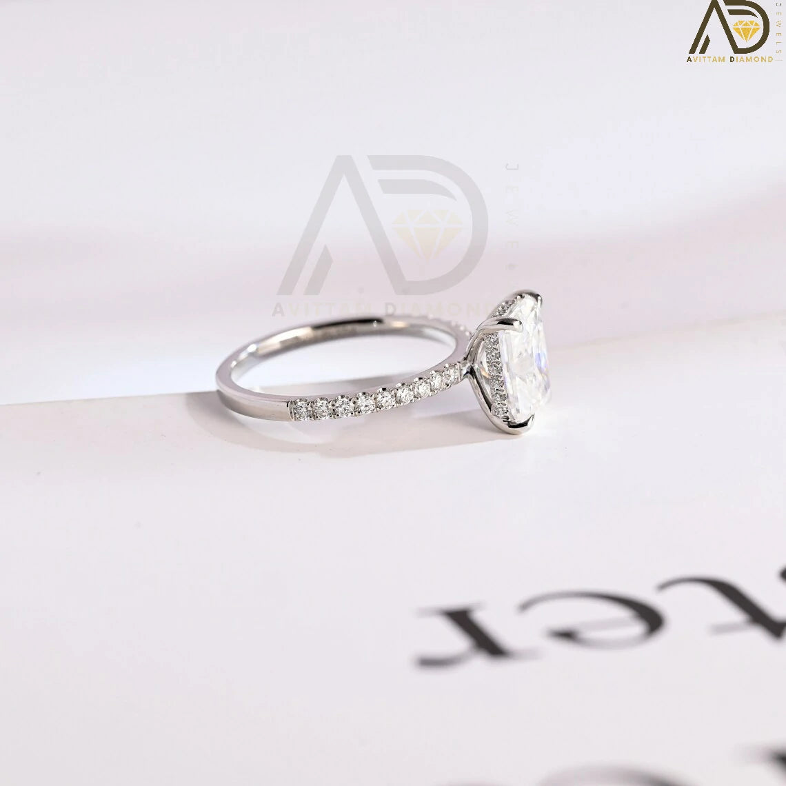 Elegant Half Pave Moissanite Ring | Chic Moissanite Wedding Band | Radiant Emerald Cut Jewelry Design