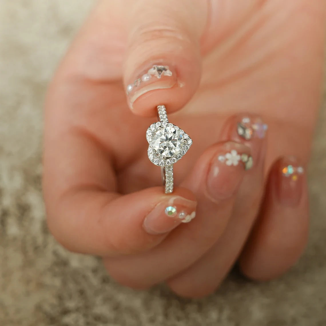 Delicate Gold Promise Ring | Round Cut Halo Band | Anniversary Jewelry