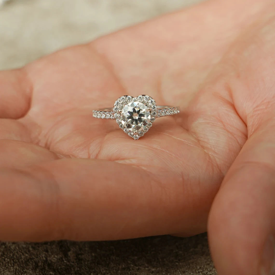10K/14K/18K Moissanite Ring | Unique Heart Halo Design | Bridal Sparkle