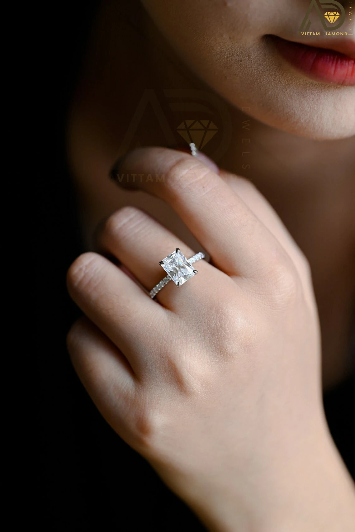 Elegant Emerald Cut Proposal Ring | Radiant Solid Gold Engagement Band | Affordable Moissanite Bridal Gift