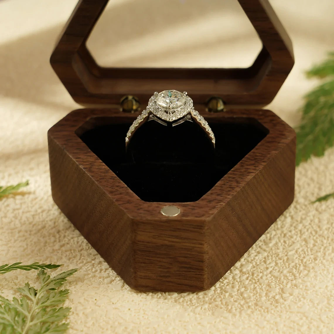 Pave Gold Engagement Ring | Heart Halo Moissanite | Love Inspired Design
